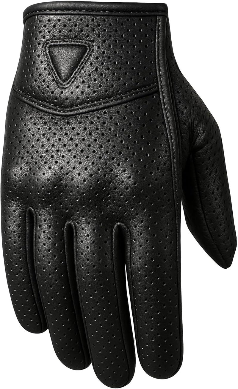 Jackets 4 Bikes Premium Men's Motorcycle Leather Perforated Cruiser Protective Gel Gloves - Image 3