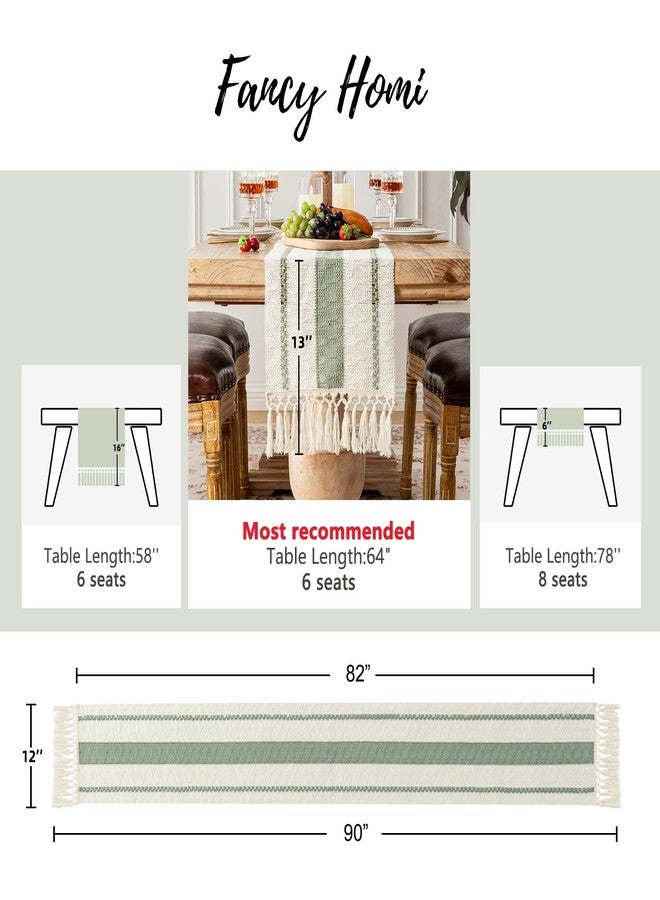 Fancy Homi Sage Green Table Runner 90 Inches Long Boho Macrame Table Runner for Home Decor, Farmhouse Table Runners with Tassels for Party Bohemian Rustic Bridal Shower Dining Decor 12x90 Inches - Image 3