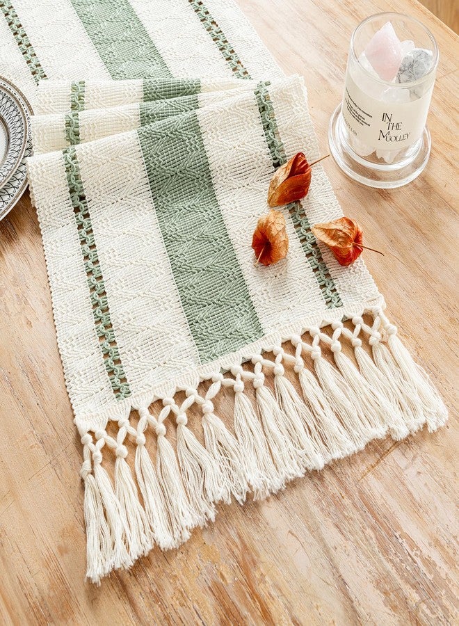 Fancy Homi Sage Green Table Runner 90 Inches Long Boho Macrame Table Runner for Home Decor, Farmhouse Table Runners with Tassels for Party Bohemian Rustic Bridal Shower Dining Decor 12x90 Inches - Image 1