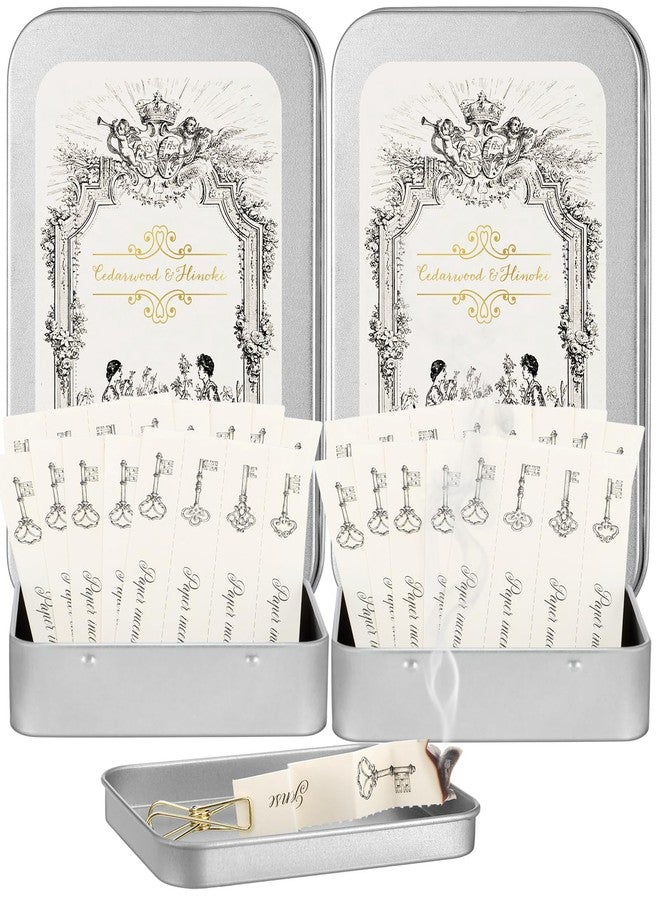 Swiffen 2 Pack Paper Incense Kits 96 Pcs Cedar Wood & Hinoki, Burning Incense Papers with 2 Vintage Tin Case and Clips, Eliminating Bathroom, Kitchen, Pet Odors, Aromatherapy Gifts for Women - Image 1