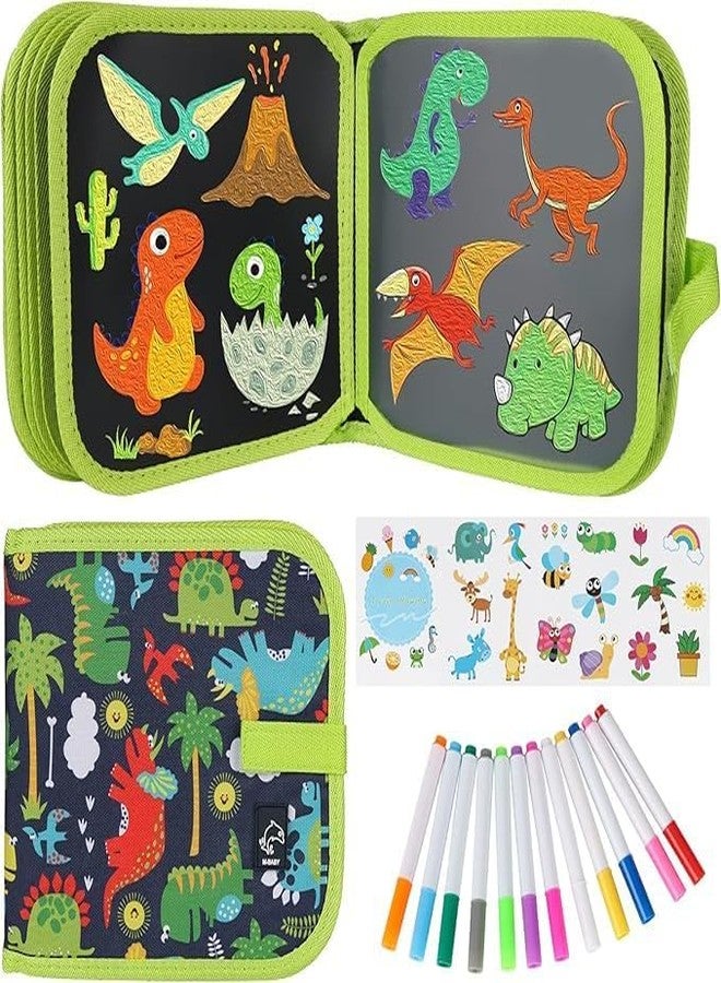 Shopimoz 14 Pages Erasable Doodle Book with 12 Markers & Wet Wipes Reusable Drawing & Coloring Pad | Magic Water Slate Activity Kit for Boys & Girls | Travel Sketching & Painting Book - Image 1