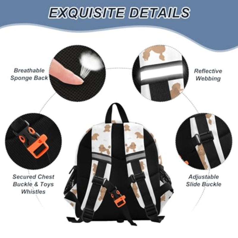 Miniature Poodle Dog Backpack Leash Preschool Backpack Toddler Backpacks for Girls Boys 3-6 Anti-Lost Baby Harness M - Image 3