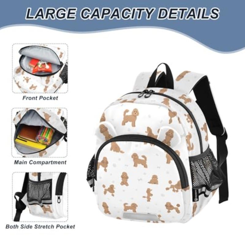 Miniature Poodle Dog Backpack Leash Preschool Backpack Toddler Backpacks for Girls Boys 3-6 Anti-Lost Baby Harness M - Image 4