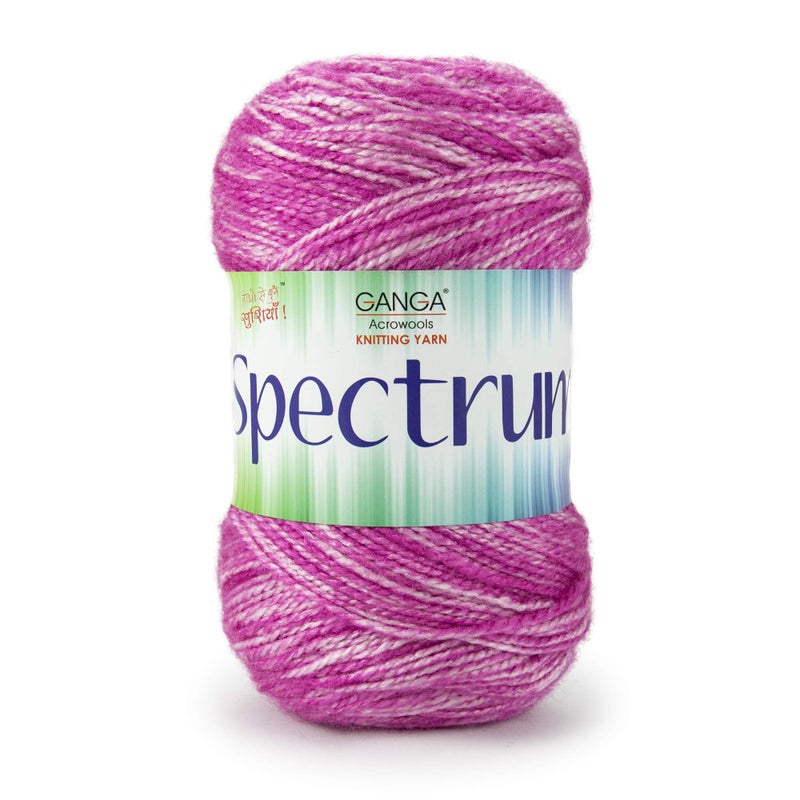 Ganga Acrowools Spectrum Yarn -100% Acrylic Yarn, Hand Knitting and Crochet Yarn, Pack of 2 Balls - 100gm Each (Dark Pink White - PTS2531) - Image 2