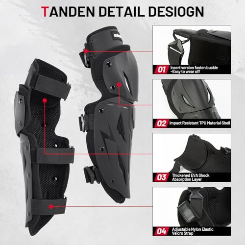 Tanden Motorcycle Knee Pads for Men Knee and Shin Guards, Motorcycle Leg Protection Armor Motocross Knee Guards Dirt Bike Pads Adjustable Crashproof Adults Protective Gear - Image 2