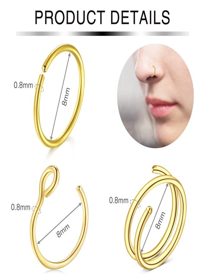 Incaton 20G Gold Nose Rings Nose Studs Hoop Nose Rings Stainless Steel L Shape Nose Studs Hoops CZ Heart Star Hypoallergenic Nostril Nose Piercing Jewelry for Women Men - Image 2