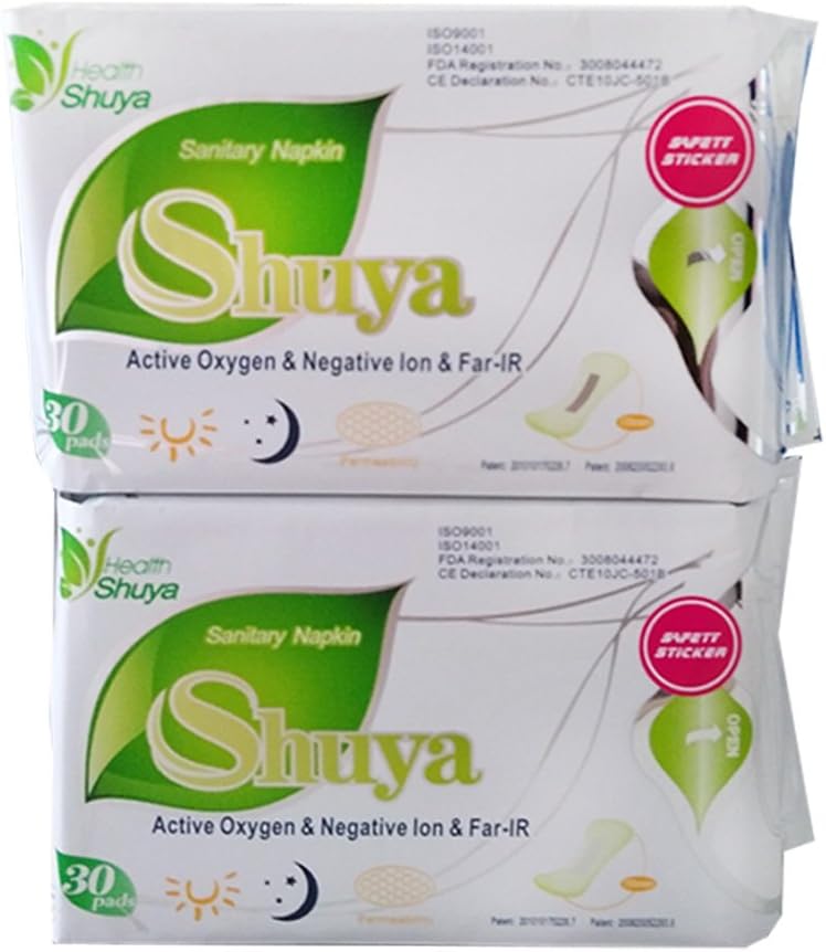 SHUYA Natural Cotton Panty Liners for Women Without Wings, Patented Active Oxygen and Anion Strip, Chlorine Free Herbal Scented, Length 155mm-60Count (Pack of 2)