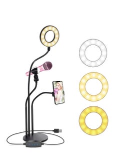 Selfie Ring Light Stand with Microphone Holder,LED Ring Light for Live Stream/Makeup/YouTube Video - 3-Light Mode - 10-Level Brightness