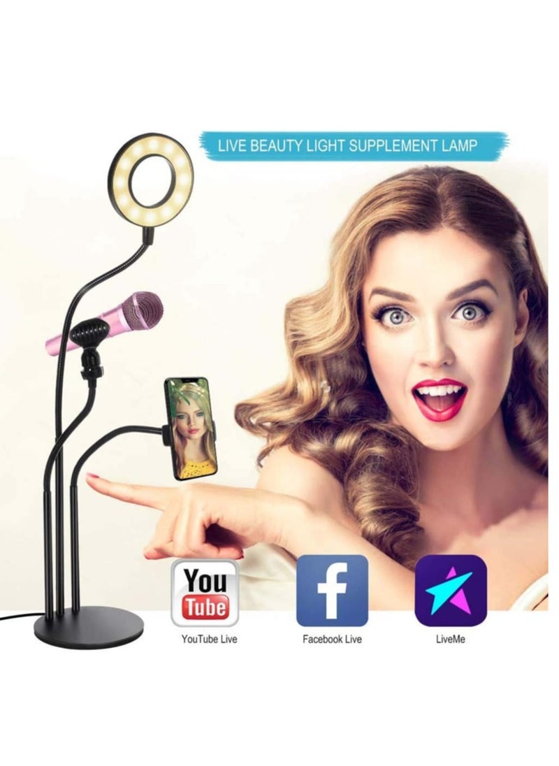 Generic - Selfie Ring Light Stand with Microphone Holder,LED Ring Light for Live Stream/Makeup/YouTube Video - 3-Light Mode - 10-Level Brightness - Image 1