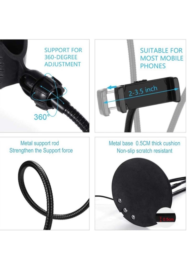 Generic - Selfie Ring Light Stand with Microphone Holder,LED Ring Light for Live Stream/Makeup/YouTube Video - 3-Light Mode - 10-Level Brightness - Image 1