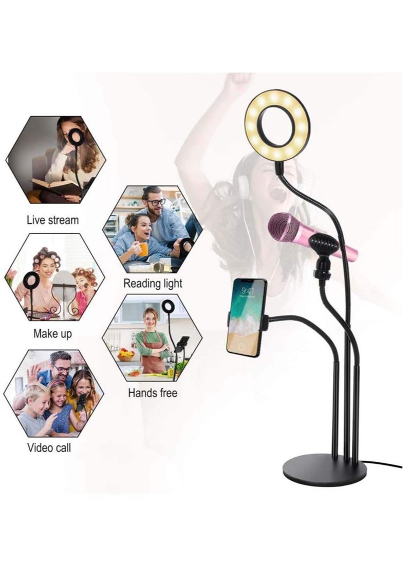Generic - Selfie Ring Light Stand with Microphone Holder,LED Ring Light for Live Stream/Makeup/YouTube Video - 3-Light Mode - 10-Level Brightness - Image 1