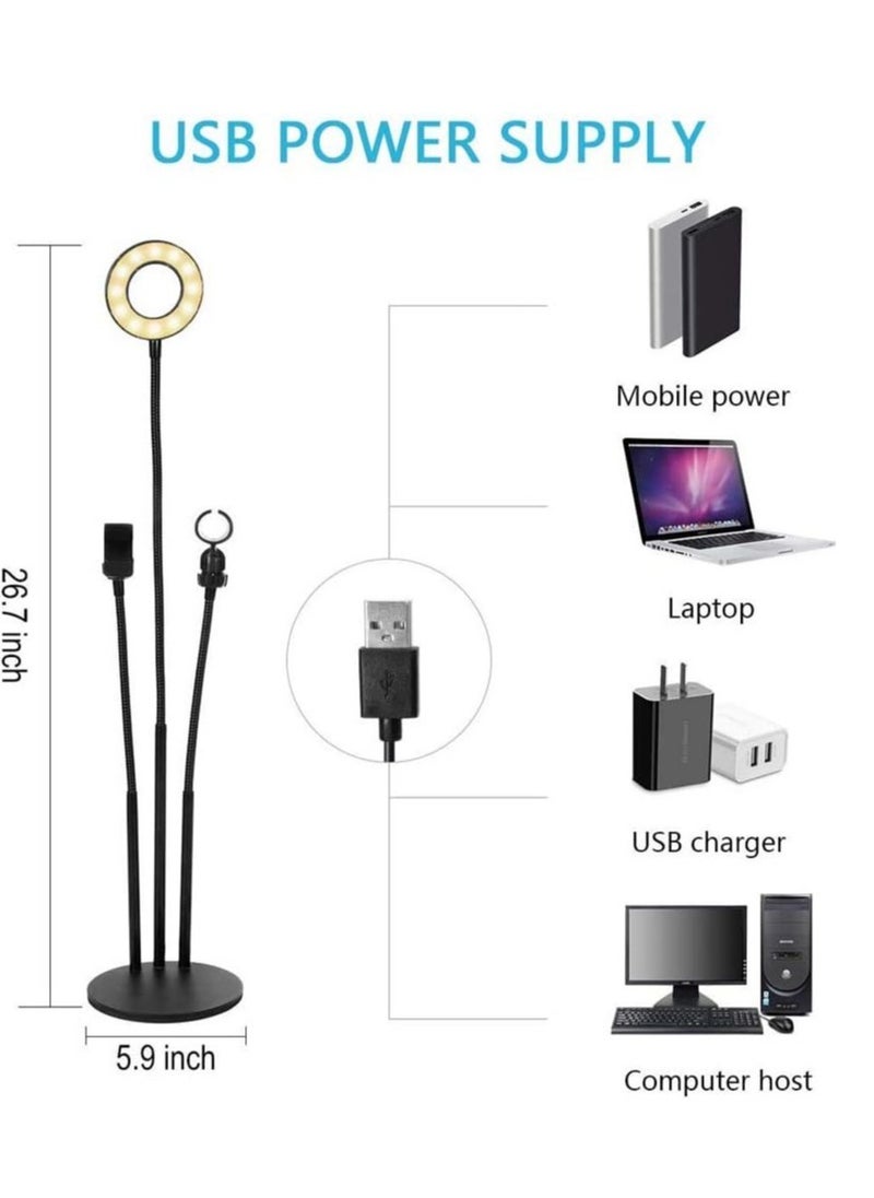 Generic - Selfie Ring Light Stand with Microphone Holder,LED Ring Light for Live Stream/Makeup/YouTube Video - 3-Light Mode - 10-Level Brightness - Image 1