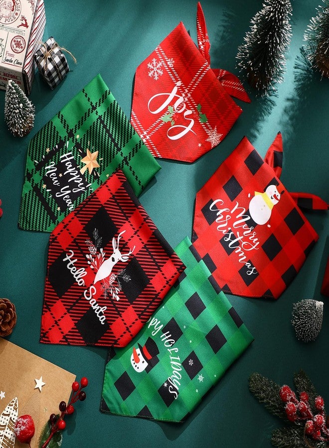 Ylinge 5 Pack Christmas Dog Bandanas Winter Xmas Dog Bandanas Reversible Holiday Triangle Scarf Bib Washable Puppy Kerchief Adjustable Pet Costume Accessories for Small Medium Large Pet(Buffalo Plaid) - Image 5