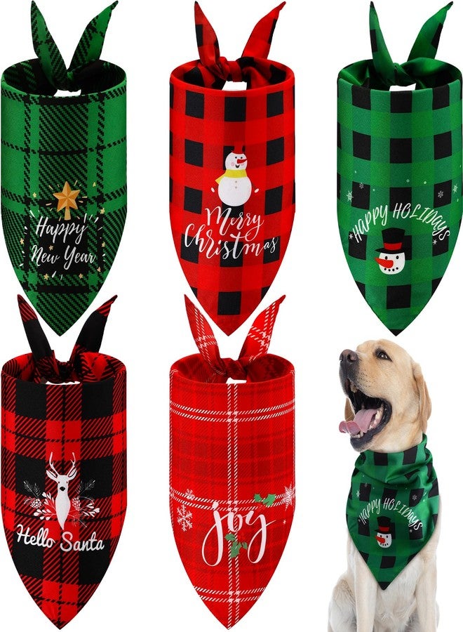 Ylinge 5 Pack Christmas Dog Bandanas Winter Xmas Dog Bandanas Reversible Holiday Triangle Scarf Bib Washable Puppy Kerchief Adjustable Pet Costume Accessories for Small Medium Large Pet(Buffalo Plaid) - Image 1