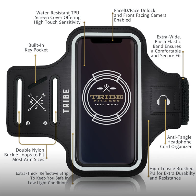 TRIBE Water Resistant Cell Phone Armband Case Running Holder for iPhone Pro Max Plus Mini SE (13/12/11/X/XS/XR/8/7/6/5) Galaxy S Ultra Plus Edge Note (21/20/10/9/8/7/6/5) Adjustable Strap & Key Pocket - Image 3