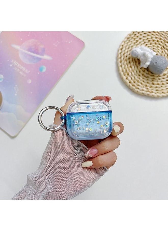 Generic Case Cover For AirPods Pro 2 Transparent Glitter Bluetooth Earphone Protective Case Dark Blue 