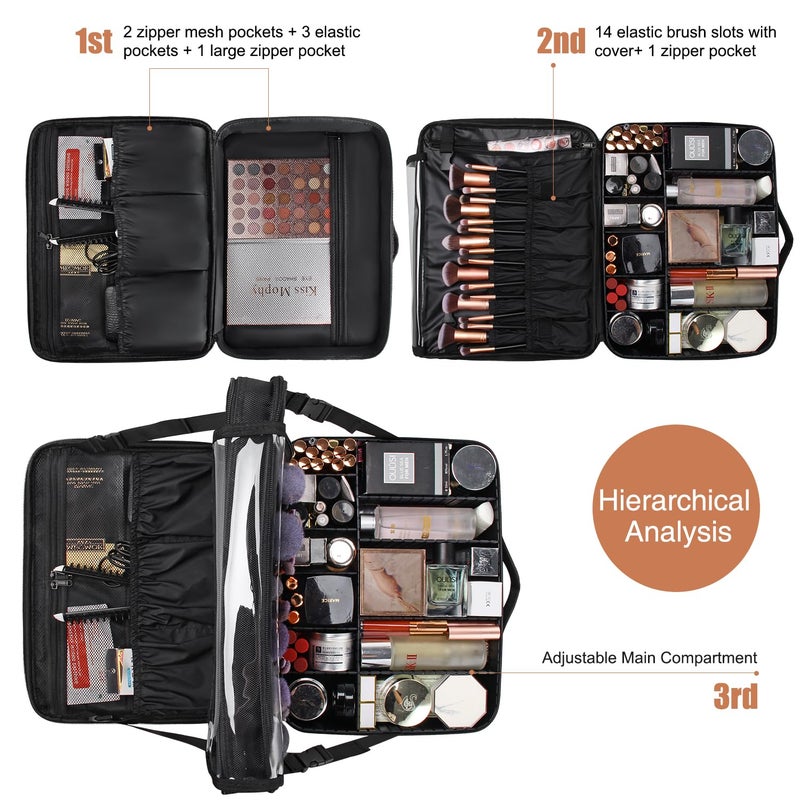 Relavel Extra Large Makeup Case with Plastic Dividers Washable and Easy to Clean, Travel Makeup Train Case Professional Makeup Artist Bag Portable Nail Organizer Box Art Supply Case (Black) - Image 3