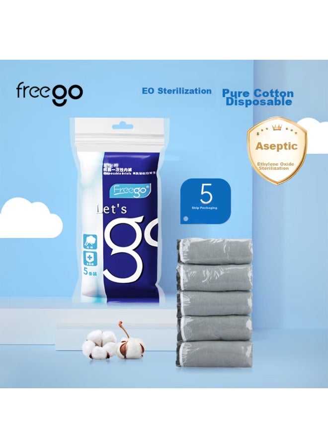 Free Go Freego Pure Cotton Disposable Underwear, Sterilized, No-wash, 5 Individually Packed, For Travel And Business Trips, Men's Gray Triangle Briefs, 3XL - Image 1