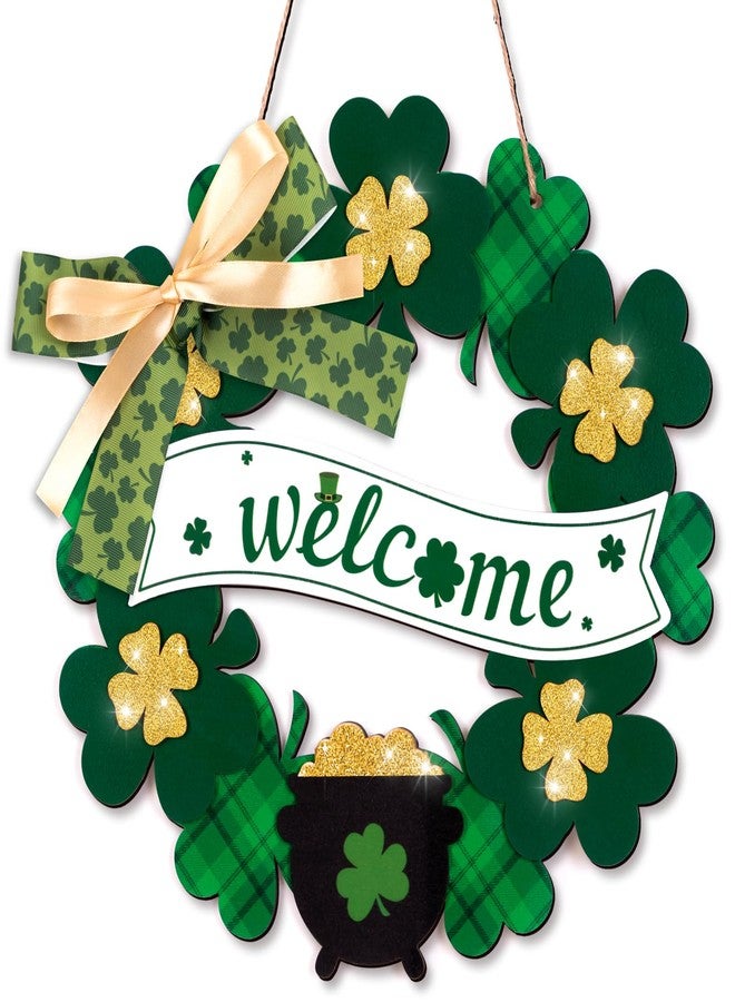 luck sea St Patrick’s Day Decorations Welcome Wreaths for Front Door Decor - Shamrock Sign with Bow for Irish March Home Wall Porch - Image 1