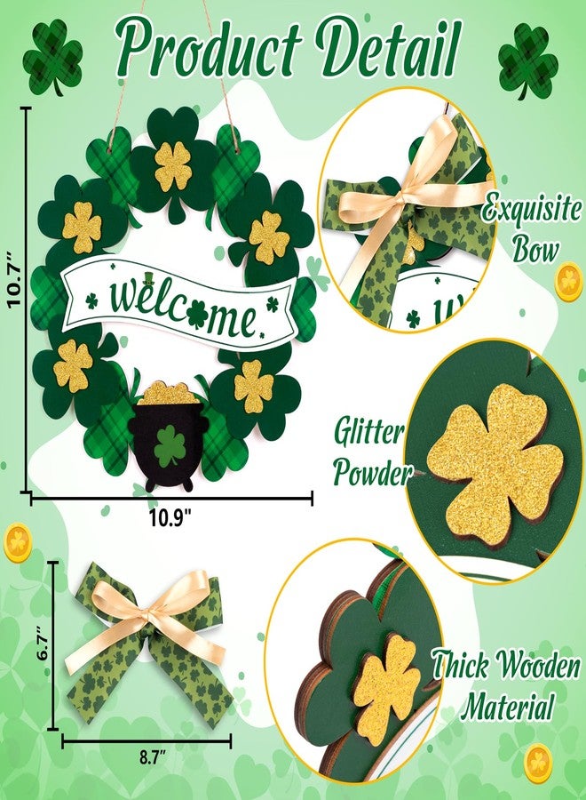 luck sea St Patrick’s Day Decorations Welcome Wreaths for Front Door Decor - Shamrock Sign with Bow for Irish March Home Wall Porch - Image 3