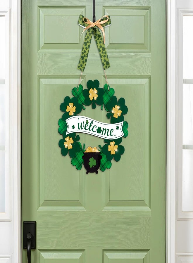 luck sea St Patrick’s Day Decorations Welcome Wreaths for Front Door Decor - Shamrock Sign with Bow for Irish March Home Wall Porch - Image 2