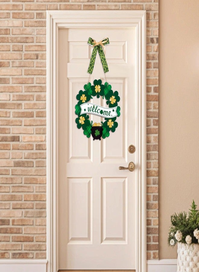 luck sea St Patrick’s Day Decorations Welcome Wreaths for Front Door Decor - Shamrock Sign with Bow for Irish March Home Wall Porch - Image 5