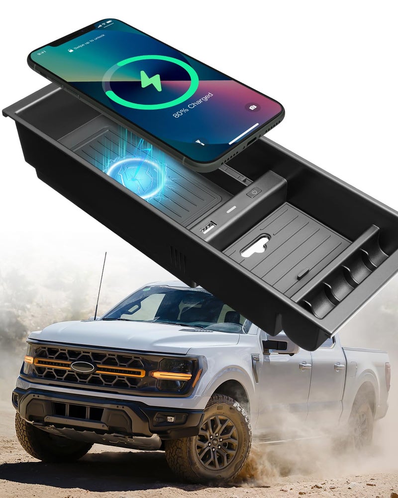 DiffCar for Ford F150 Wireless Charger 20092025 Center Console Organizer Box for F150 Truck Accessory for F150 2025 2024 2023 2022 2021 2020 2019 2018 2017 2016 2015 2014 2013 2012 2011 2010 2009
