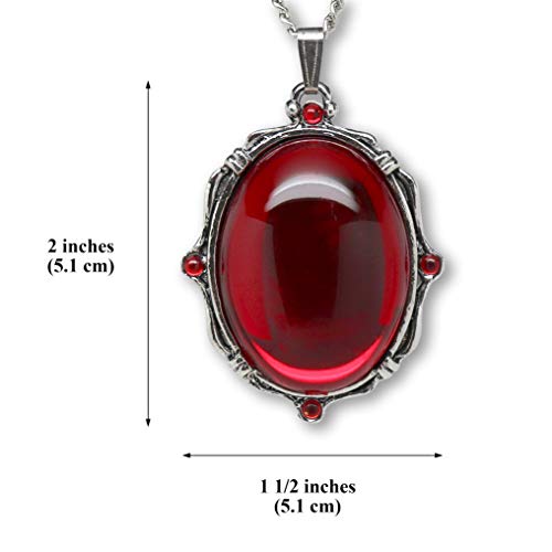Real Metal Blood Red Oval Stone In Silver Finish Pewter Frame Pendant Necklace - Image 3