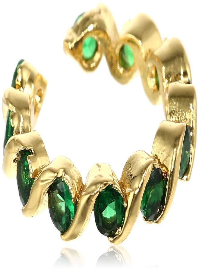 استيل خاتم إستيل المتلألئ باللون الأخضر الإمبراطوري المرصع بالكريستال النمساوي المطلي بالذهب للنساء والفتيات - Image 1