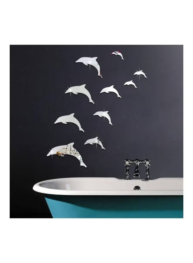 Sharpdo 10-Piece Wall Mirror Sticker Set, Fish Shaped Wall Sticker Set For Children, Kid's Room Silver - Image 3