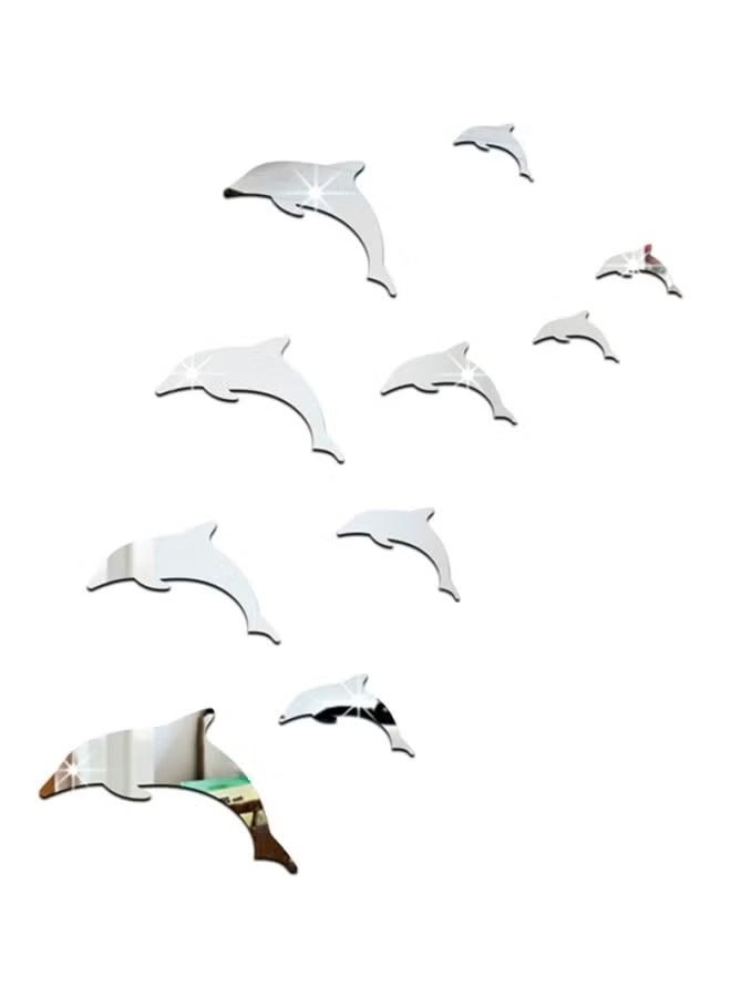 Sharpdo 10-Piece Wall Mirror Sticker Set, Fish Shaped Wall Sticker Set For Children, Kid's Room Silver - Image 1