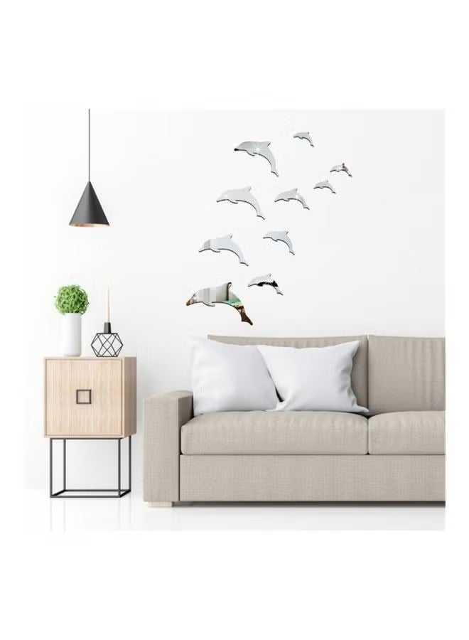 Sharpdo 10-Piece Wall Mirror Sticker Set, Fish Shaped Wall Sticker Set For Children, Kid's Room Silver - Image 2