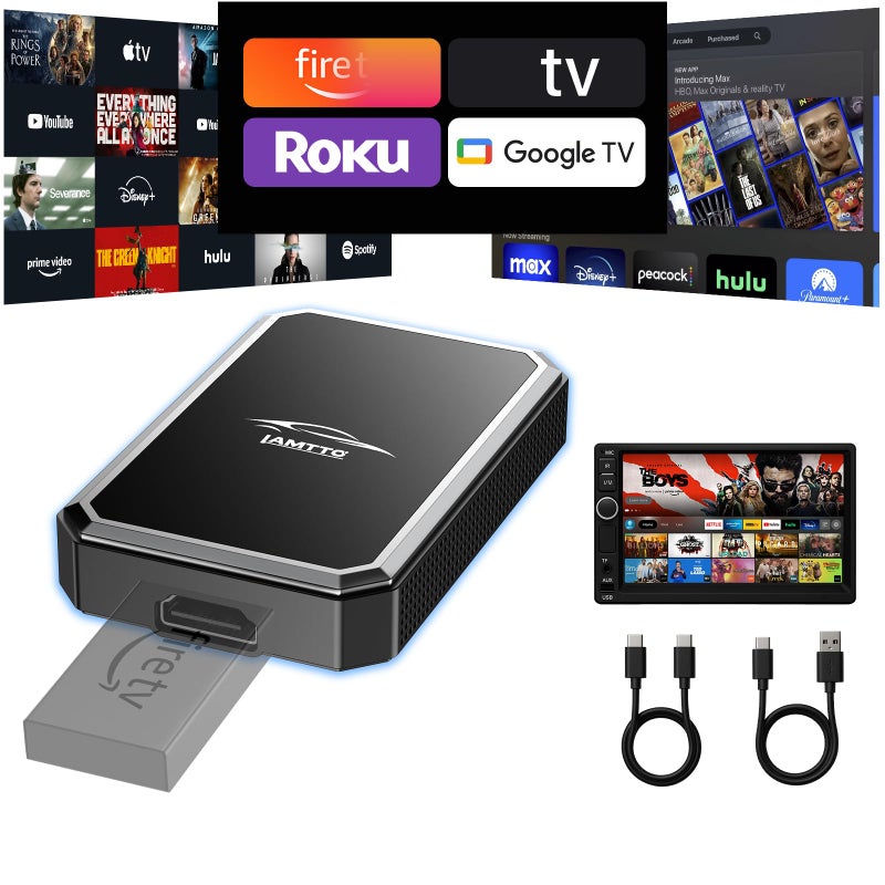 LAMTTO 3-in-1 Magic Video Box for Streaming Netflix/YouTube/TikTok, Wireless Carplay Adapter Dongle with USB Drive for OEM Wired Apple Car Play and Android Auto Cars - Image 4