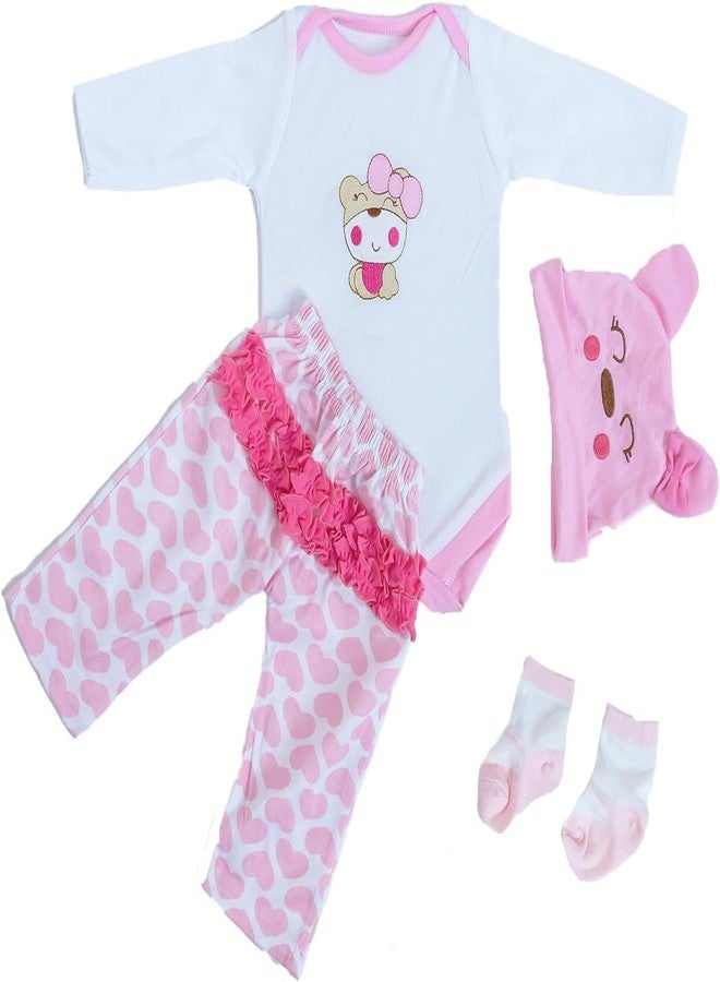 scnbom Reborn Baby Dolls Girl Clothes for 17-24inch Outfits Accesories (Pink Bear 4pcs Set) - Image 3