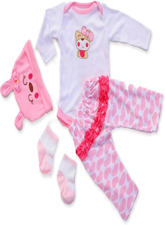 scnbom Reborn Baby Dolls Girl Clothes for 17-24inch Outfits Accesories (Pink Bear 4pcs Set) - Image 2