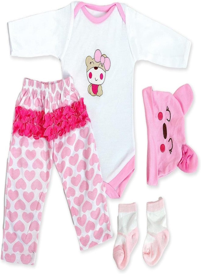 scnbom Reborn Baby Dolls Girl Clothes for 17-24inch Outfits Accesories (Pink Bear 4pcs Set) - Image 1
