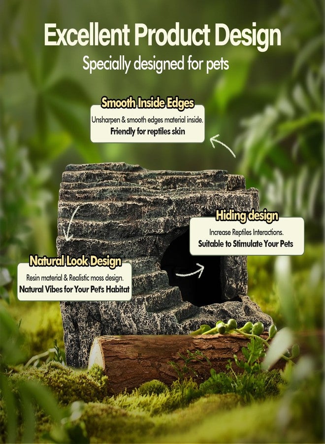 Aeesio Reptile Hide, Great for Geckos, Snakes, Bearded Dragons & Lizards. with Steps for Rock Climbing, It Doubles as Aquarium Rock Cave Corner Cave for Climbing Hiding. (Stone, A-XLarge) - Image 3