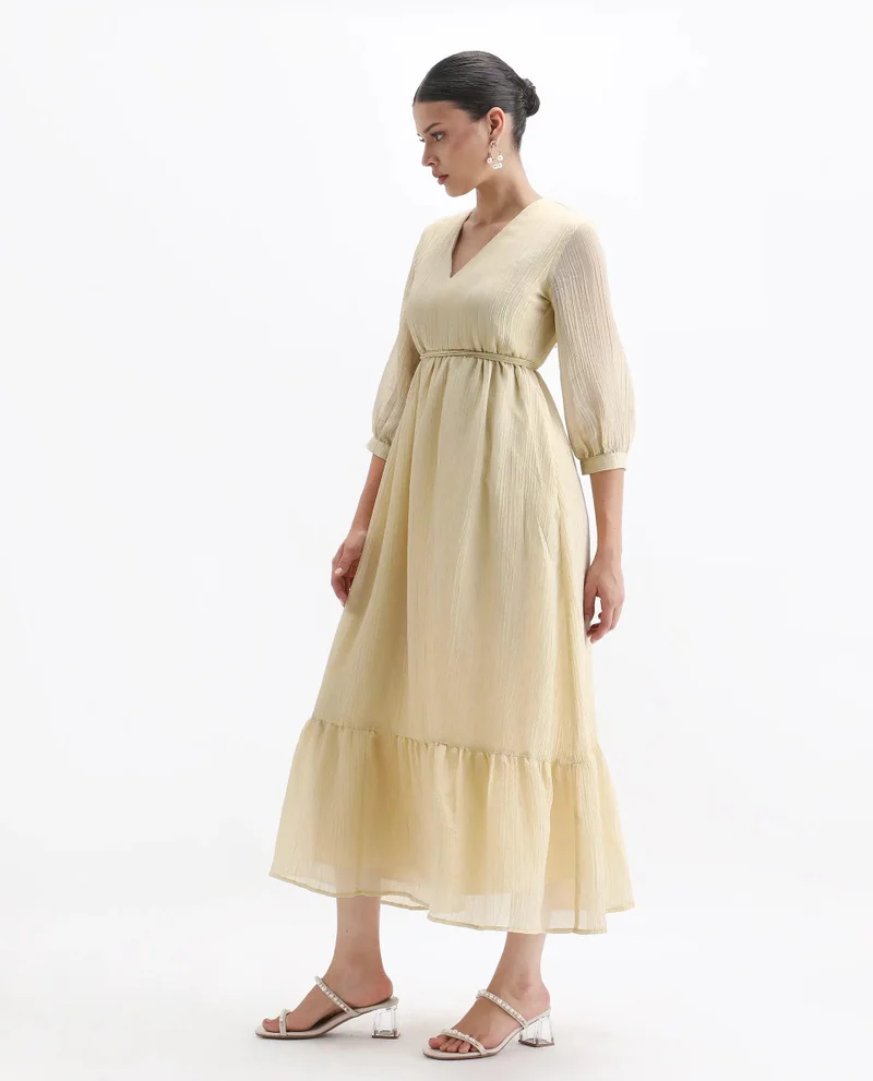 Rareism Women's Solid Flared Maxi Dress