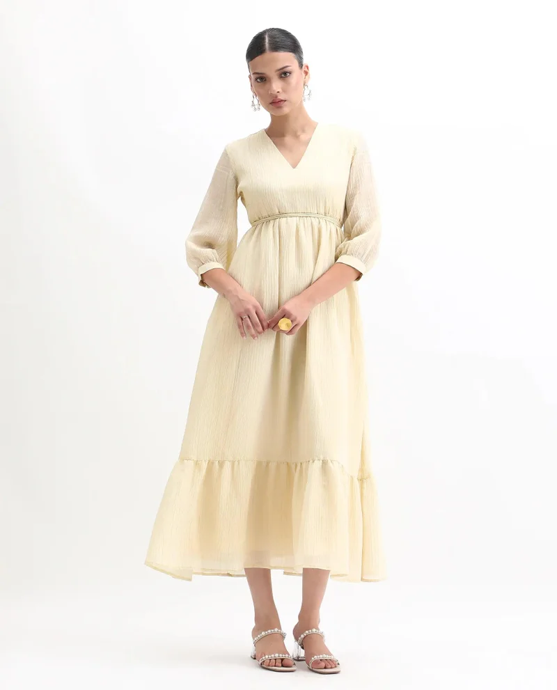 ريريزم Women's Solid Flared Maxi Dress