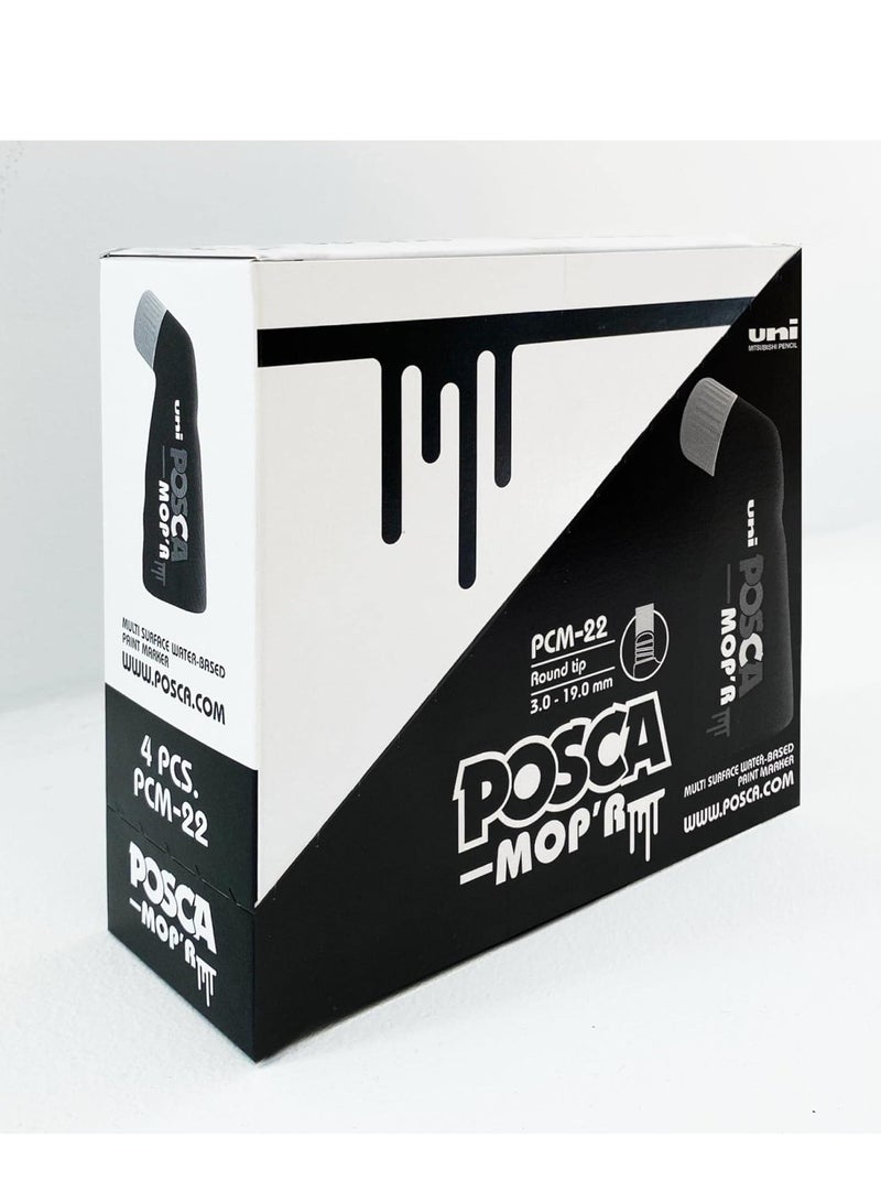 POSCA Posca MOP’R PCM-22 Water Based Permanent Paint Markers. 3mm - 19mm Round Tip for Art & Crafts. Multi Surface Use On Wood Metal Paper Canvas Cardboard Glass Fabric Ceramic Rock Stone Pebble. Box of 4  - Image 2