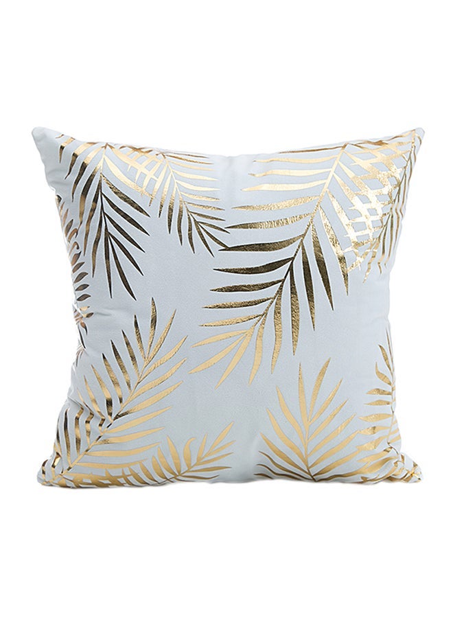 Leaf Printed Skin Friendly Decorative Throw Pillow Case Cushion Cover White/Gold 45 x 45cm - Image 1