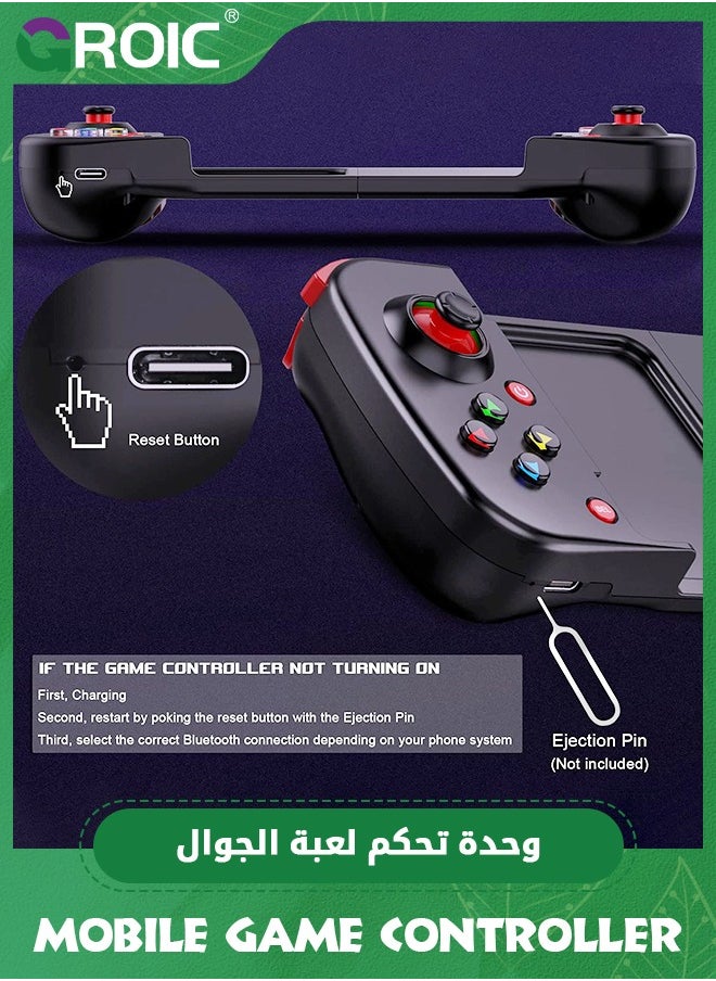 GROIC - Black Mobile Game Controller Gamepad for iPhone iOS Android PC, Wireless Gamepad Joystick Bluetooth Controller Works with iPhone 15/14/13/12/11/X, iPad, Samsung Galaxy, TCL, Tablet, Call of Duty - Image 1