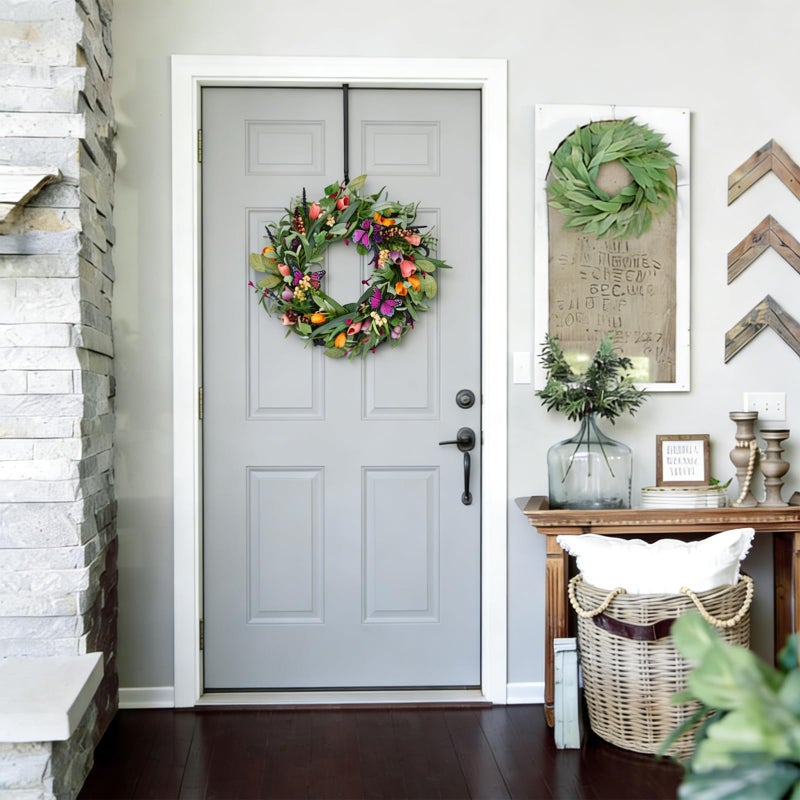 TEMPUS 22 Inch Artificial Wreaths for Front Door with Tulip Wreath, Butterfly, Lavender and Eucalyptus, Vivid Floral for Wall Window Farmhouse Party Holiday Home DÃ©cor - Image 4