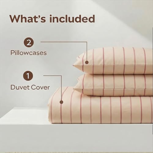 Bedbay 100% Cotton Striped Duvet Cover Set Queen Size, Warm Apricot Bedding Set, 100% Cotton Sateen, Silky Soft Cozy 3 Piece Duvet Cover for All Seasons - Image 4