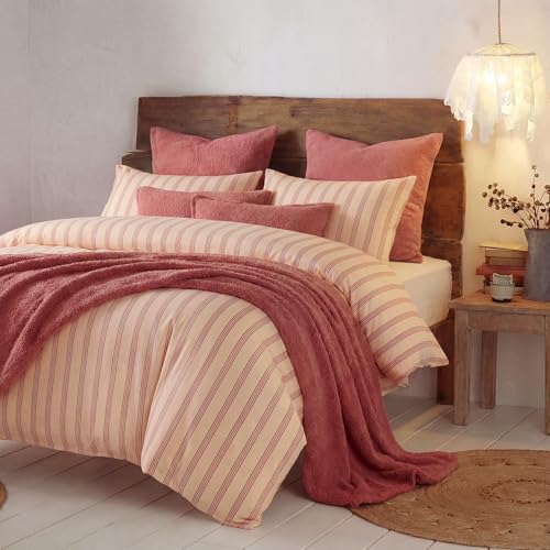 Bedbay 100% Cotton Striped Duvet Cover Set Queen Size, Warm Apricot Bedding Set, 100% Cotton Sateen, Silky Soft Cozy 3 Piece Duvet Cover for All Seasons - Image 5