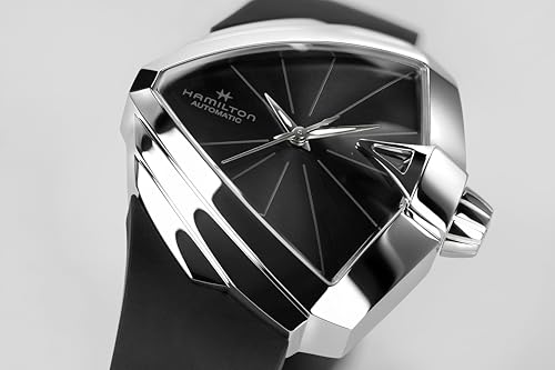 Hamilton Watch Ventura S Auto | Swiss Made | 34.5mm x 38mm Stainless Steel Case | Black Dial Analog Watch | Black Rubber Strap (Model: H24105330) - Image 2