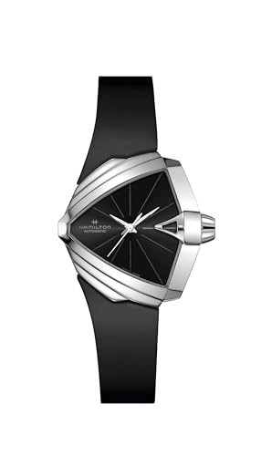 Hamilton Watch Ventura S Auto | Swiss Made | 34.5mm x 38mm Stainless Steel Case | Black Dial Analog Watch | Black Rubber Strap (Model: H24105330) - Image 3