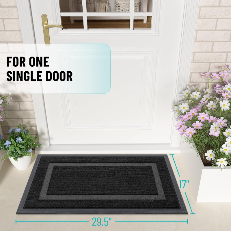 OLANLY Front Door Mat Indoor Outdoor Entrance, Waterproof All-Season, All-Weather Doormat, Sturdy Natural Rubber, Fade Resistant, Low Profile, Easy Clean Patio Porch Entryway Mat, 29.5x17, Black - Image 3