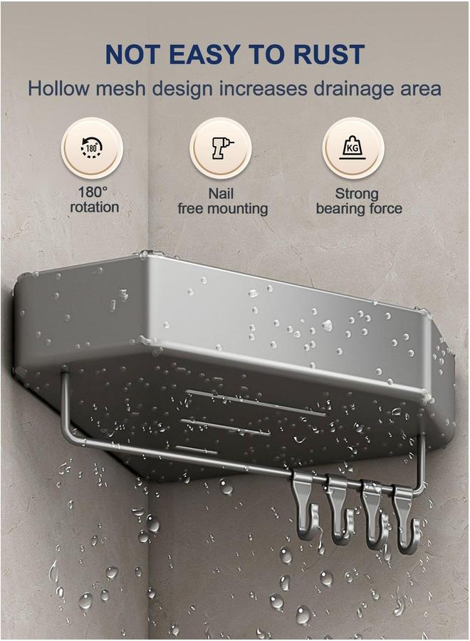 HOMESTAR 2 Pack Bathroom Shower Shelf with 4 Hooks &Towel Bar, Corner Caddy Organizer Rack, Rustproof Storage Baskets, Wall Organization Shelves Basket Black - Image 4