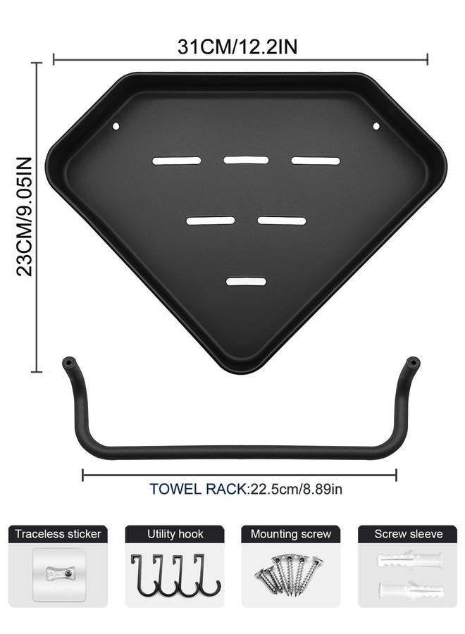 HOMESTAR 2 Pack Bathroom Shower Shelf with 4 Hooks &Towel Bar, Corner Caddy Organizer Rack, Rustproof Storage Baskets, Wall Organization Shelves Basket Black - Image 3